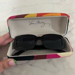 Vera Bradley Black Rectangular Sunglasses with Patterned Case